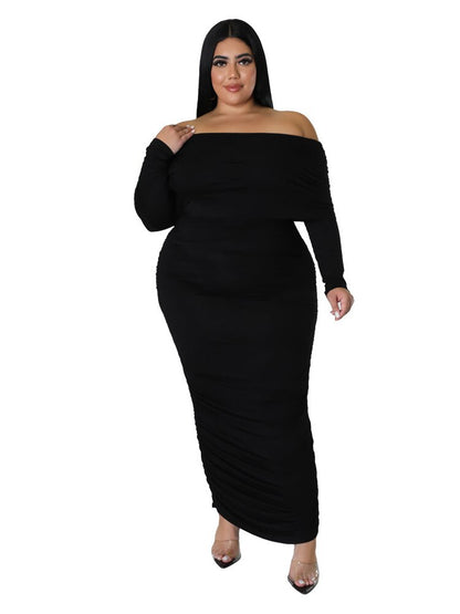 Wmstar Plus Size Dresses for Women Off Shoulder Long Sleeve Sexy Elegant Draped Fashion Maxi Dress Fall Wholesale Dropshipping