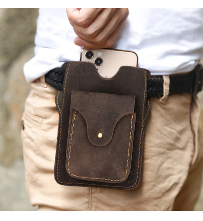 Fashion Quality Leather Small Summer Pouch Hook Design Waist Pack Bag Cigarette Case 6&quot; Phone Pouch Waist Belt Bag 1609