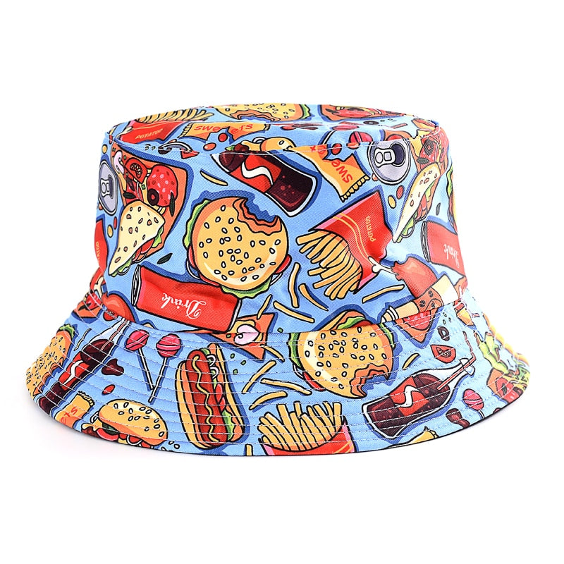 Spring Summer Cartoons Graffiti  Bucket Hat For Women Men Outdoor Foldable Bob Fisherman Hat Girls Boys Panama Sun Beach Hat