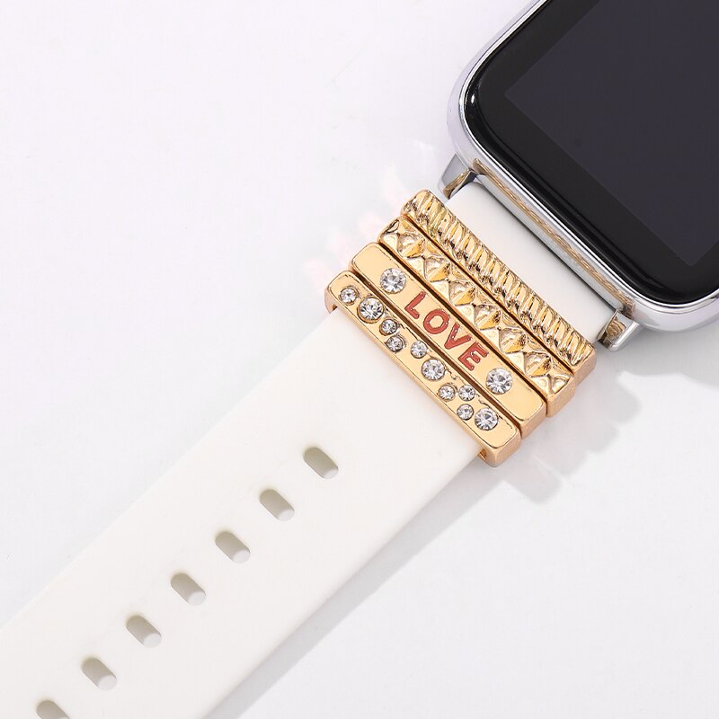 Watchband Charms for Silicone Watch Band for Iwatch Wave Heart Pendent Ring Set Charm Jewelry for Apple Watch Bracelet Strap