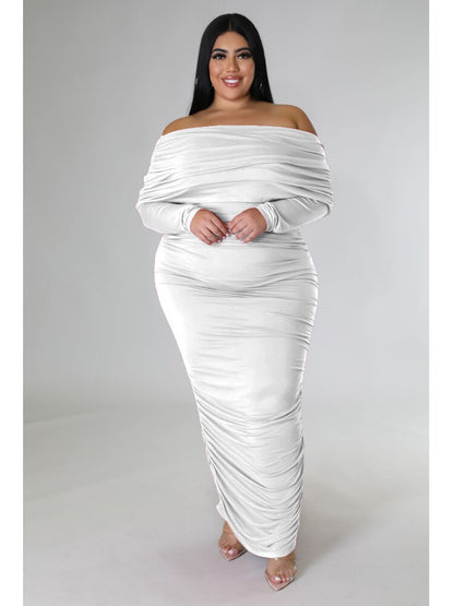 Wmstar Plus Size Dresses for Women Off Shoulder Long Sleeve Sexy Elegant Draped Fashion Maxi Dress Fall Wholesale Dropshipping