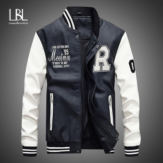 New Men Leather Jacket 2020 Brand Embroidery Baseball PU Jackets Male Casual Luxury Winter Warm Fleece Pilot Bomber Jacket Coat
