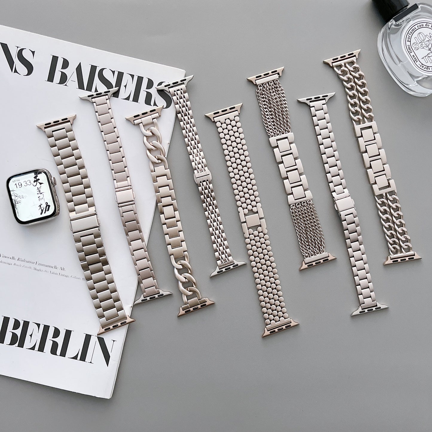 For Apple watch 8 38mm42mm44mm40mm41mm45mm small fragrance fashion metal strap iWatch765432SE girls metal single row chain strap