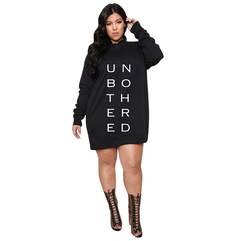 Plus Size Dresses for Women Letter Print Hoodie Casual Loose Mini Dress Sweat Suits