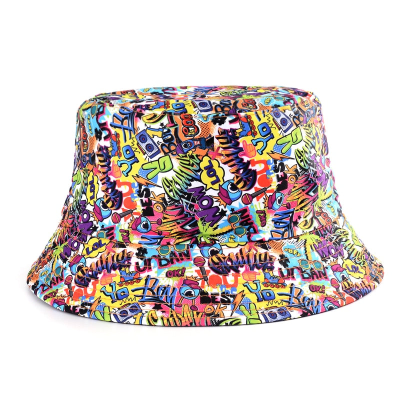 Spring Summer Cartoons Graffiti  Bucket Hat For Women Men Outdoor Foldable Bob Fisherman Hat Girls Boys Panama Sun Beach Hat