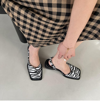 Square Toe Summer Elegant Ladies Sandals Fashion Ladies Elastic Band Flat Heel Women Shallow Party Shoes Square Heel Sandal