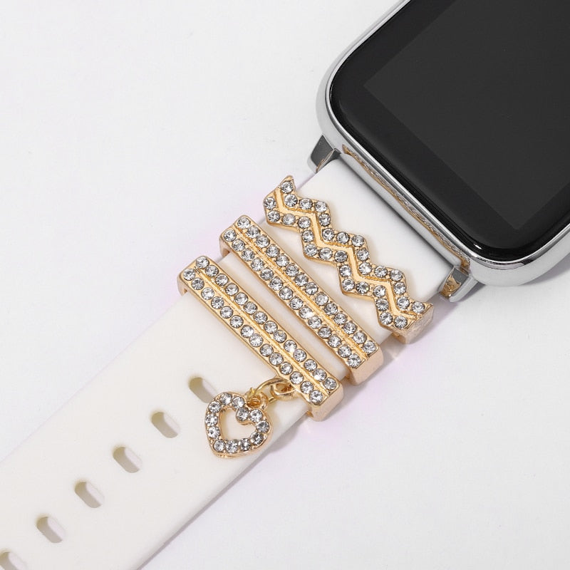 Initials Letter Charms Set for Iwatch Silicone Strap Decoration Ring Nails Jewelry for Apple Watch Band Soft Bracelet Charms