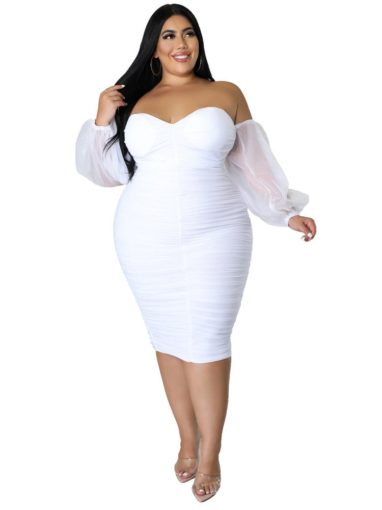 Wmstar Plus Size Dress Women Party Off Shoulder Mesh Sleeve Sexy Elegant Maxi Dresses Birthday Outfits Wholesale Dropshipping