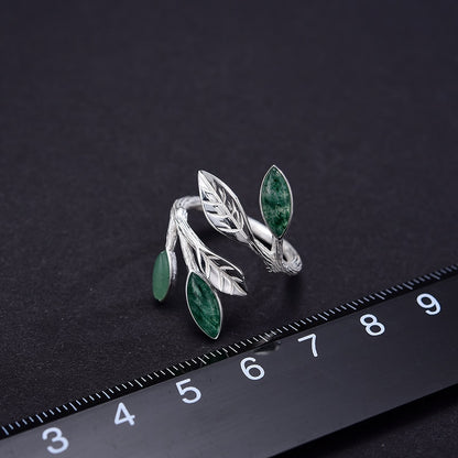 Lotus Fun Real 925 Sterling Silver Open Ring Natural Stone Handmade Design Fine Jewelry Spring in the Air Leaves Rings for Women