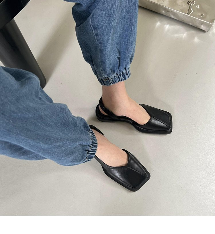 Square Toe Summer Elegant Ladies Sandals Fashion Ladies Elastic Band Flat Heel Women Shallow Party Shoes Square Heel Sandal