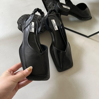 Square Toe Summer Elegant Ladies Sandals Fashion Ladies Elastic Band Flat Heel Women Shallow Party Shoes Square Heel Sandal