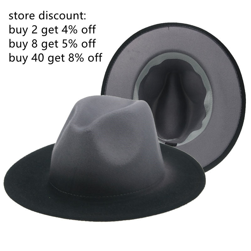 Fedora Hat Women Winter Felted Hats for Men Gradient Color Bowler Hat Wide Brim Design Luxury Casual Men Fedoras Chapeau Femme