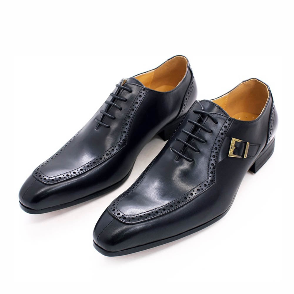 Luxury Leather Mens Design Dress Shoe Office Business Wedding Formal Shoes Brown Lace Up Buckle Pointed Toe Oxford Shoes for Men